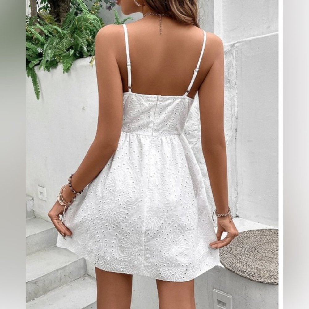 White Eyelet Embroidery Cami Dress - Picture 4 of 6